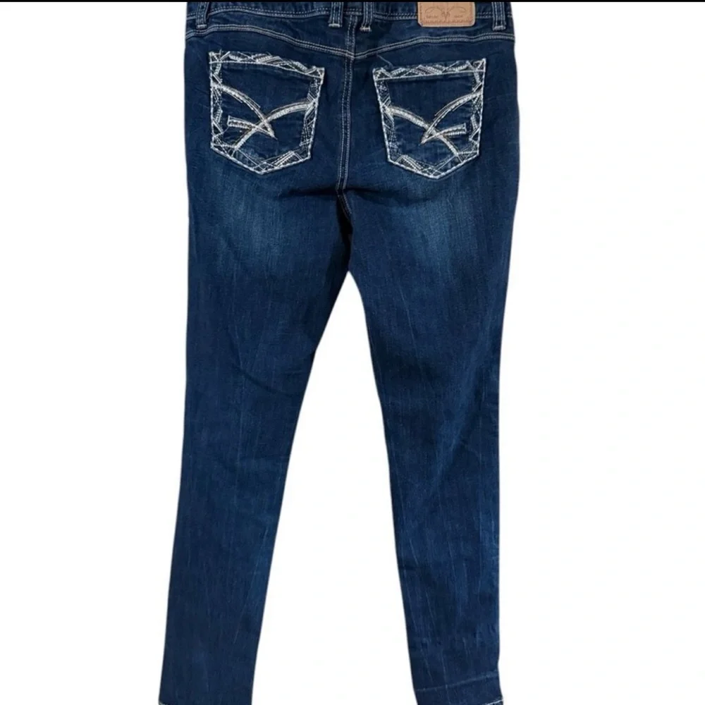 Amethyst Jeans Blue Denim with Plaid Accent